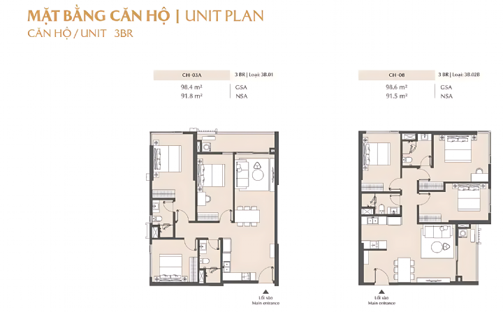 mặt bằng căn hộ 3 pn Masteri Park Place