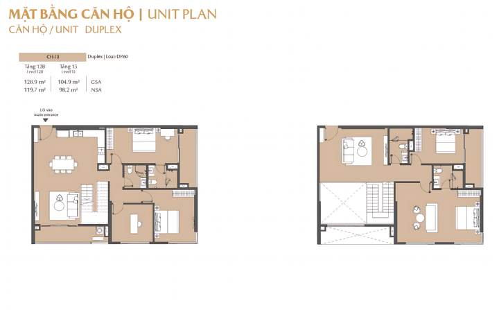 mặt bằng căn hộ duplex Masteri Park Place